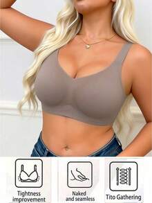1pc Seamless Wireless Bra For Women, Lift-Up, Soft Support, V-Neck Bra With Wide Straps, Comfortable, Non-Slip, Adjustable, Plus Size Sports Bra - Purple - View 5