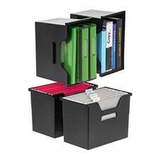 IRIS USA Archivero Caja de Archivo Portátil Grande para Escritorio Negra - Paquete de 4 Asas Laterales Carpetas Colgantes Etiquetas e Insertos Tamaño Carta - negro - Ver 9