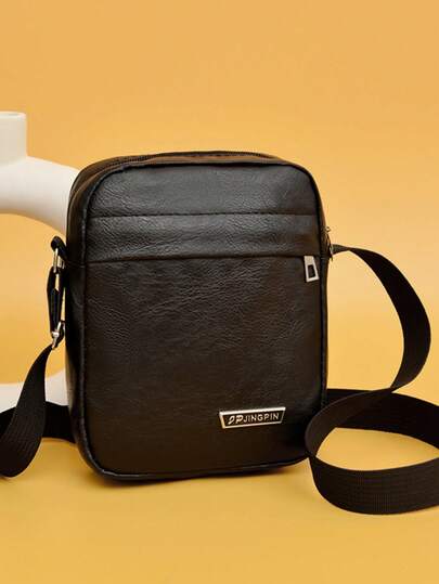 1pc Solid Color PU Fabric Zipper Closure Fashionable Casual Minimalist Backpack, Suitable For Men's Daily Commute, Work, Business Travel