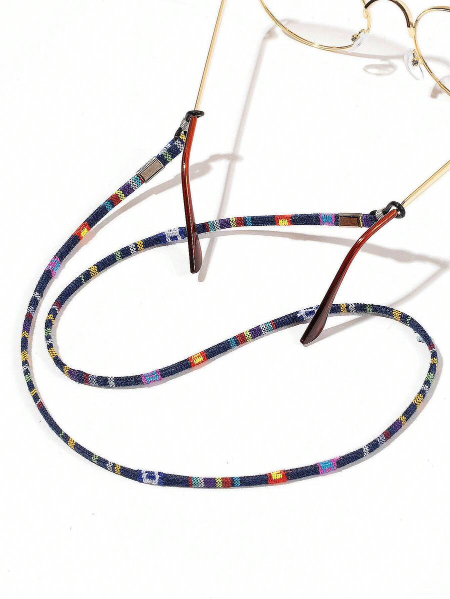 1 Stück Bohemian-Stil Stoff gewebtes buntes Mode Brillenkordel, Retro rutschfeste Brillenkette, geeignet für Reisen oder Outdoor-Sport - Verschiedenfarbig - Übersicht 1