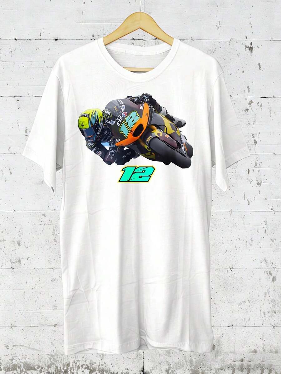 Men'S Tee - Casual White Hip-Hop Style T-Shirt Featuring a Motorcycle Design, Short Sleeves, Crew Neck, Regular Fit, Perfect for Everyday Wear, Motorcycle-Themed Shirt - Blanc - Voir 1