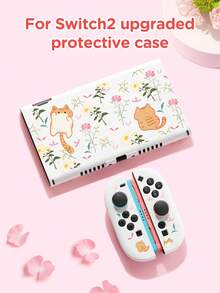 Funda protectora con diseño de gato naranja de dibujos animados y patrón floral, compatible con consola de juegos Switch/Switch 2ª generación, compatible con nueva Switch 2 (2025)/Switch OLED/Switch NS/Switch Lite, bolsa de almacenamiento, base con ranura para tarjetas, carcasa/funda protectora para consola de juegos, suave y amigable con la piel, protege tu consola favorita, el mejor regalo compatible con jugadores de Switch - Multicolor - Ver 13
