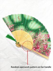 1PC Women Bamboo Folding Hand Fan, Butterfly Floral Handmade Fan With Tassel, Portable Chinese Dance Fan, Photo Prop, Wedding Party Gift Birthday Gift - Multicolor - View 14