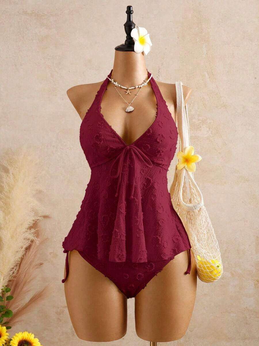 Women's Relaxed Vacation Polka Dot Textured Fabric Camisole Yellow Bikini Tankini Elegant Dress Women Beach Outfit Women's Beach Bikinis Summer - 紅色 - 查看 1