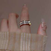 1 buah Cincin Fashion Dua Baris Rhinestone Stainless Steel Zirkonia, Serbaguna untuk Pemakaian Sehari-hari dan Kencan - Gaya 2 - View 8