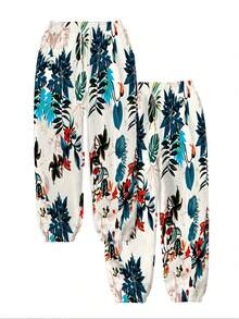 Women's Elastic Waist Ankle Cuff Joggers, Regular & Plus Size All Sizes Available, All-Match Casual Long Sports Sweatpants Tropical Floral Leaf Bird Pattern All-Season Soft & Breathable, Ideal For Home Relaxation, Fitness Training, Jogging, Shopping, Trips, Street Looks And Everyday Outfits - 混合色 - 查看 5