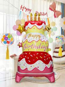 1个巨型立式生日蛋糕铝箔气球，适用于生日派对、甜点主题派对、活动庆典、室内/室外装饰、摄影道具、家居装饰 - 彩色 - 查看 1