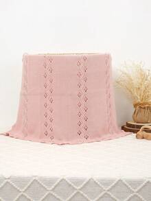 Baby Knitted Blanket, Infant Solid Color Soft Wavy Edge Fashionable Swaddle Wrap, All Season Kids Throw Blanket - Light Pink - View 6