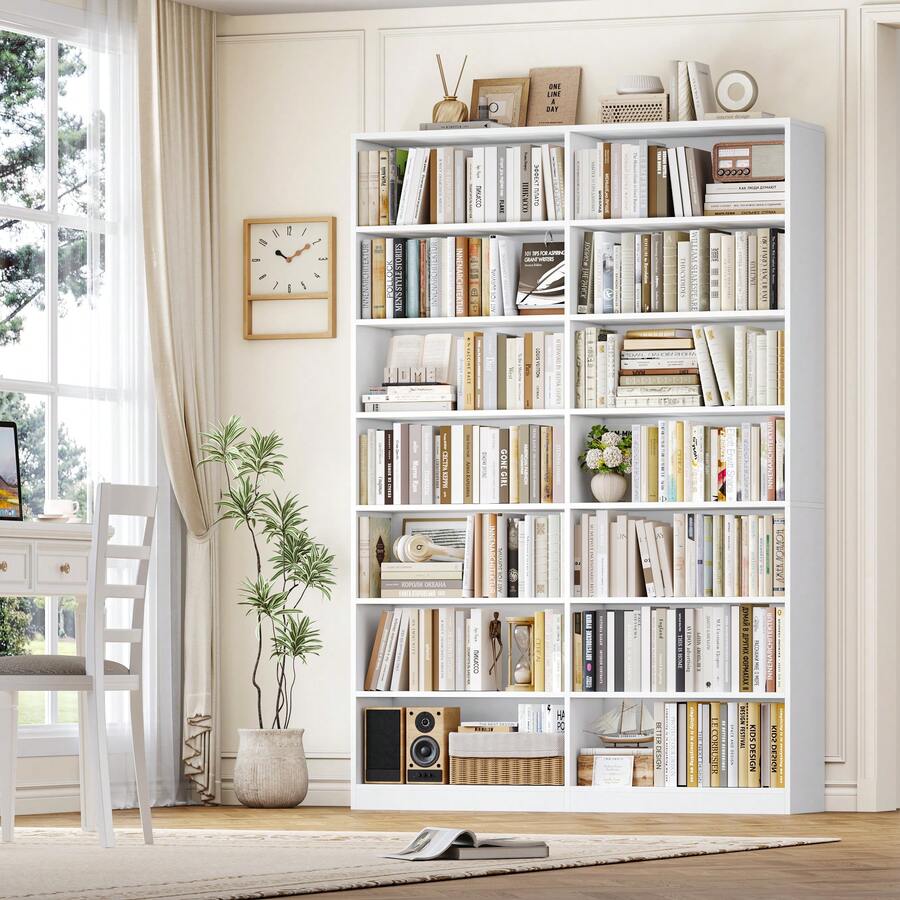 Bücherregal 212,5 cm hoch Bücherschrank 14 Fächern Regal mit Standregal Aufbewahrungsregal für Wohnzimmer Arbeitszimmer Küche 120 x 30 x 212,5 cm weiß - Weiss - Übersicht 1