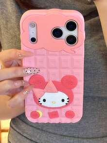 SANRIO 1 chiếc ốp lưng điện thoại hình mèo KT bánh quy sô cô la dễ thương, tương thích với Apple 13-17 Pro Max - Hồng - Xem 2