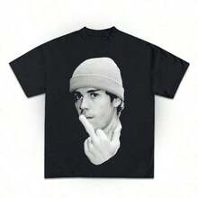 Damkläder, fan-t-shirt, fan-t-shirt i vintagestil, Justin - Vintage t-shirts, tryckta t-shirts, t-shirt, tryckta t-shirts för män, rolig t-shirt. - Svart - Visa 7