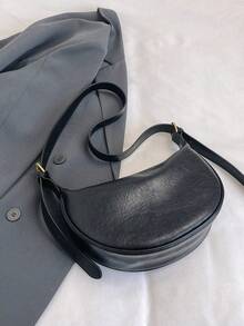 New Fashion Women's Solid Color Minimalist Shoulder Bag, PU Material, Suitable For Dates, Shopping, Versatile And Exquisite - Black - View 7