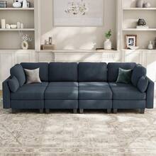Sofá Cama Modular de 6 Plazas, Sofá Modular Cómodo, Sofás Convertibles con Otomanas, Sofás Modulares para Sala de Estar, Gris Oscuro - Azul - Ver 3