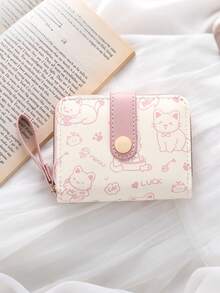 1pc New Minimalist Girl's Wallet, Cute Cat Pattern Coin Purse/Multi-Function Card Holder, Multiple Card Slots, Can Be Used As Coin Purse, Mini Wallet, Small Wallet, Cute Wallet, Wristlet Wallet, Ideal Gift For Girls On New Year, Valentine's Day - Multicolor - View 12