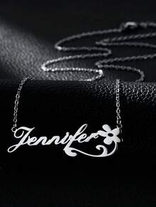Customized Personalized Name Necklace With Floral Design - Unique And Elegant Accessory - Perfect Gift For Family And Friends, Suitable For Daily Wear And Parties - Multicolor - View 3