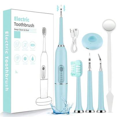 Electric Toothbrush Cleaner Set, 5-Speed Vibration Teeth Cleaner With Base, MiNi Rechargeable Electric Toothbrush, Home Cordless Teeth Cleaner