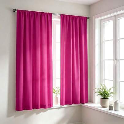 2pcs Shiny Pink Curtains, Elegant Rod Pocket Curtains Suitable For Weddings And Parties, Semi-Sheer Polyester Fabric, Machine Washable, Ideal For Bedroom And Living Room Decor, Party Backdrops, Lightweight And Washable Material.