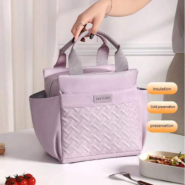 1pc Large Capacity Insulated Lunch Bag, Thick Aluminum Foil Lining, Durable Polyester Fabric, Waterproof Exterior, Tear-Resistant, Keeps Food Warm/Cold, Easy To Clean