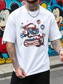 Men's Disney Cars Lightning McQueen & Mater Patriotic 4th Of July Graphic Crew Neck T-Shirt, Casual Short Sleeve Tee, USA Flag Print, Loose Fit Daily Wear Basic Top For Men - trắng - Xem 2