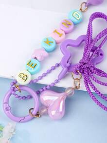 1 pieza Llavero multicolor de cuerda trenzada dulce, con cuentas de letras, decoración de dije iridiscente y campana, broche colorido, lindo accesorio para bolso de mujer - Multicolor - Ver 11