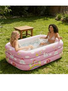 Pink Inflatable Swimming Pool, Portable Foldable Swimming Pool With Unicorn And Castle Print, Large Rectangular Wading Pool, Suitable For Backyard, Garden, Patio, Outdoor Summer Party And Family Leisure, Easy To Inflate And Leakproof - A - View 4