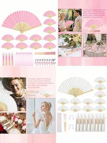 Elegant Multi-Color Bamboo Hand Fan, Suitable For Wedding Bride/Bridesmaid Gifts, Birthday Party Favors, Comes With Organza Bag And Decorative Tag - Apricot - View 2
