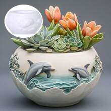 SUPWANPENG 海豚浮雕圆形多肉植物花盆树脂硅胶模具 DIY 笔筒收纳盒蜡烛杯石膏粘土混凝土滴胶模具工艺品家具装饰节日礼物 - A - 查看 2