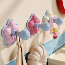1pc Wall-Mounted Flower Hook, Compact Size, Strong Load-Bearing Capacity, No Drilling Design, Easy To Stick Without Damaging Walls. Adorable Floral Pattern And Pink Color Scheme Make The Bathroom More Cozy And Comfortable. Suitable For Storing Towels, Hair Accessories, Cleaning Tools, Etc. An Essential Home Decor Item To Enhance The Space Aesthetics And Practicality. - Multicolor - View 4