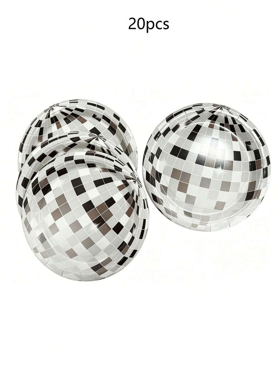 Bộ 20 đĩa ăn chủ đề vũ trường 9 inch và 1 đĩa giấy hình quả cầu disco bạc, bộ đồ dùng tiệc theo phong cách disco thập niên 1970 dành cho khách mời, tiệc mừng em bé, tiệc cưới, quà tặng. - Xem 1