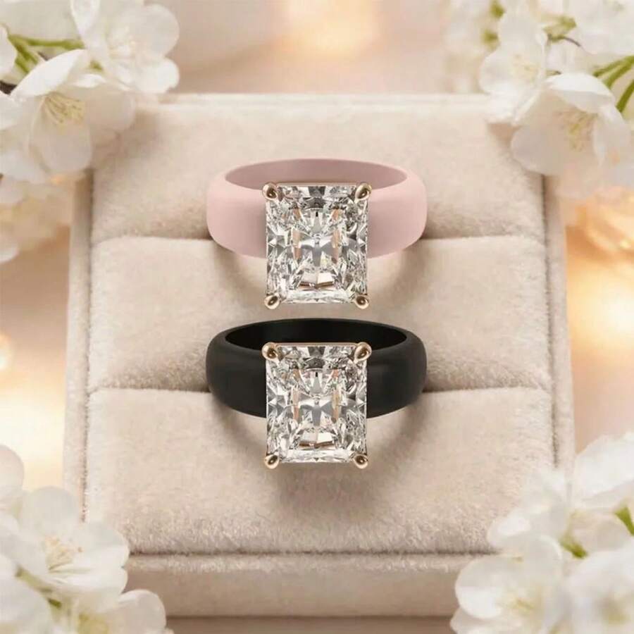 Elegant Rectangular Synthetic Gemstone Ring, Geometric Square Fashion Minimalist Silicone Ring, Perfect Holiday Gift For Friends And Mom - Square Drill - View 1