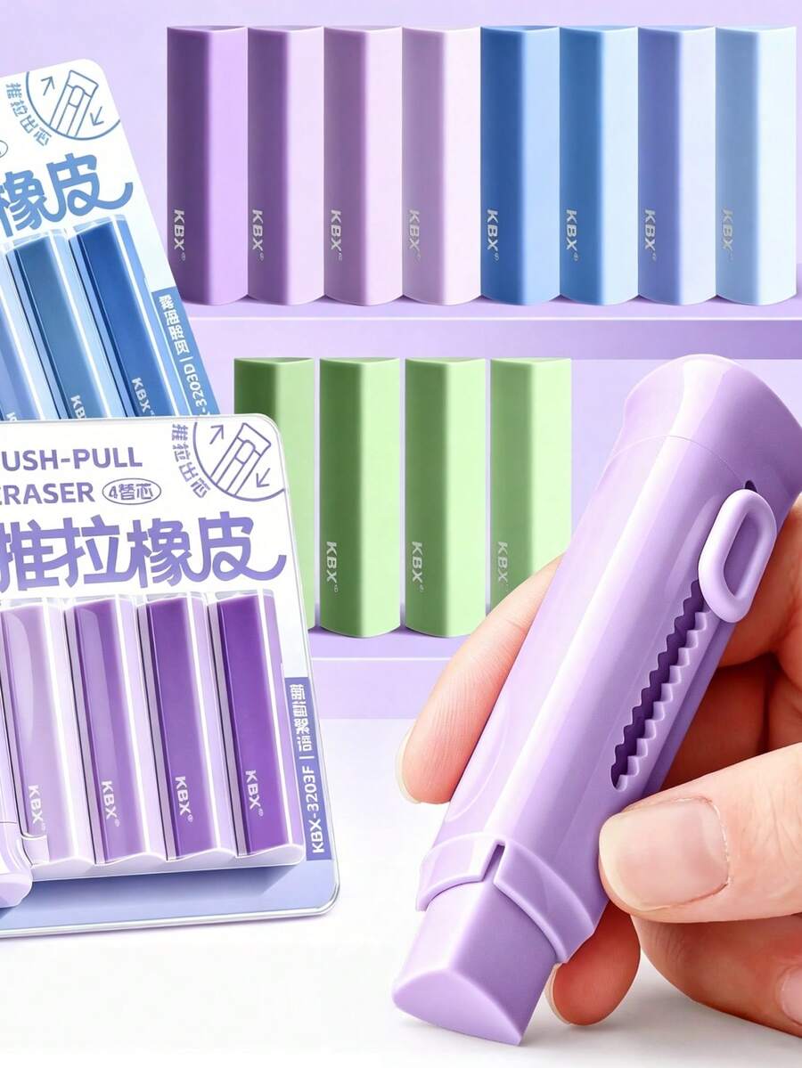 1pc Push-Pull Retractable Eraser, Colorful Sliding Eraser, Triangular Design, Gradient Refills, Ideal Learning Stationery For Students Back To School Classroom Supplies - Eraser - View 1