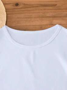 Disney 1pc IP Authorized Minnie Mouse Graphic Print Short Sleeve T-Shirt, Round Neck, Stretchy, Easy Care Material, Suitable For Daily Wear, Fashionable Women's Short Sleeve T-Shirt, Casual Wear - trắng - Xem 4