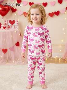 MOSSRIVER Baby Girls Pink Bow And Floral Print Long Sleeve Tee & Pants Set - Sweet Mother's Day/Father's Day Outfit - Màu Hồng Tươi - Xem 10