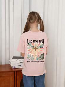 Graphic Tee For Preteen Girls "Let Me Tell You About My Jesus", Made Of Soft And Comfortable Fabric, Suitable For Outdoor Sports, Casual Wear, Street Style, Campus Style, Top - 白色 - 查看 3