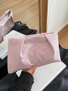 New Fashion Leopard Print Clutch, Pleated Cloud Bag, Solid Color Casual Envelope Bag, Cosmetic Bag, Travel Accessory Bag, Inner Liner Bag, Toiletry Bag, Storage Pouch - Pink - View 12