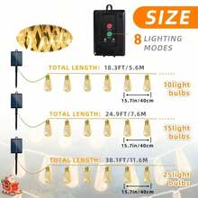 1 Piece 20/26/40ft Solar Outdoor String Lights With 10/15/25 Shatterproof Bulbs, 8 Lighting Modes, Vintage Jute LED Patio Lights, Waterproof Hanging Patio Café Decorative Lights, Warm White, Suitable For Rural Yards, Fences, Walkways, Gardens, Weddings, Camping, Backyard Cafés, Small Bar Decorations, Easter Celebrations, Parties, And Other Occasions - 多色 - 查看 10