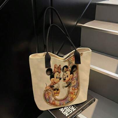 Disney 1个迪士尼米奇老鼠风格单肩包，卡通帆布包，学校和办公室收纳包