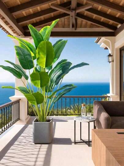 A Large Artificial Bird Of Paradise Tree With Tropical Artificial Banana Leaves, Large Plant Leaves, Plastic Palm Plants, And Realistic Tactile Leaves, Suitable For Home And Garden Decoration (Pot Not Included).