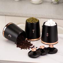 3 Piezas Juego de Tarros para Café, Té y Azúcar, Contenedores de Almacenamiento de Cocina Herméticos en Negro y Oro Rosa con Tapas, Frascos de Almacenamiento de Alimentos para Organización de la Despensa - Dorado - Ver 3