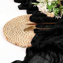 1pc Black Cheesecloth Table Runner, 35 X 120 Inches / 90 X 300 Cm, 35 X 70 Inches / 90 X 180 Cm, 35 X 157 Inches / 90 X 400 Cm Bohemian Crinkle Sheer Romantic Fabric Decor, Table Cloth Suitable For Wedding, Bridal Shower, Birthday Party - Black - View 6