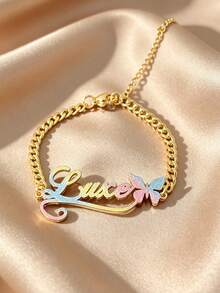 Bộ trang sức vàng 18K và thép không gỉ thiết kế riêng, hình bướm khắc tên, hiệu ứng ombre mờ, gồm bông tai, vòng tay và dây chuyền, thích hợp làm quà tặng Ngày của Mẹ, Ngày Valentine. - Ombre - Xem 5