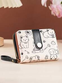 1pc New Minimalist Girl's Wallet, Cute Cat Pattern Coin Purse/Multi-Function Card Holder, Multiple Card Slots, Can Be Used As Coin Purse, Mini Wallet, Small Wallet, Cute Wallet, Wristlet Wallet, Ideal Gift For Girls On New Year, Valentine's Day - Multicolor - View 2