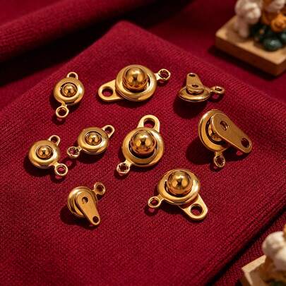 10Pcs 304 Stainless Steel 18K Gold Plated Snap Fastener Connectors, Press Clasp Buckles, DIY Handmade Jewelry Making Accessories For Necklace And Bracelet