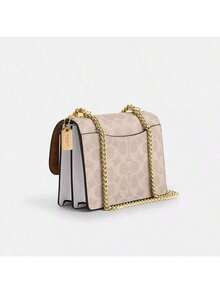 Coach Mini transparent axelväska för kvinnor, fyrkantig liten väska med signaturnitar, axelväska för kvinnor - aprikos och vitt - Visa 5