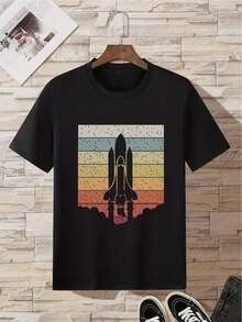 Camiseta de cohete colorido para hombres - Negro - Ver 2
