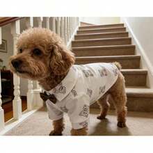 1 pieza Ropa para mascotas perros con estampado de oso lindo, camisa con corbata de moño elegante, adecuada para perros pequeños, se puede usar en todas las estaciones - Beis - Ver 3