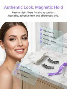 Glue-Free Magnetic False Eyelashes, Criss-Cross Natural 3D Curly, Easy To Apply - Multicolor - View 5
