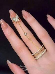 Butterfly Tassel Connected Finger Ring, Niche Design Knuckle Ring, Super Ins Rhinestone Nail Tip Ring For Index Finger - Butterfly Ring - View 8