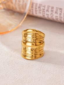 1 pieza Anillo abierto minimalista de acero inoxidable para mujer, anillo dorado, anillo ajustable abierto para el dedo, anillo de mujer, joyería de fiesta, accesorios de moda para mujer, accesorios para uso diario - Multicolor - Ver 6