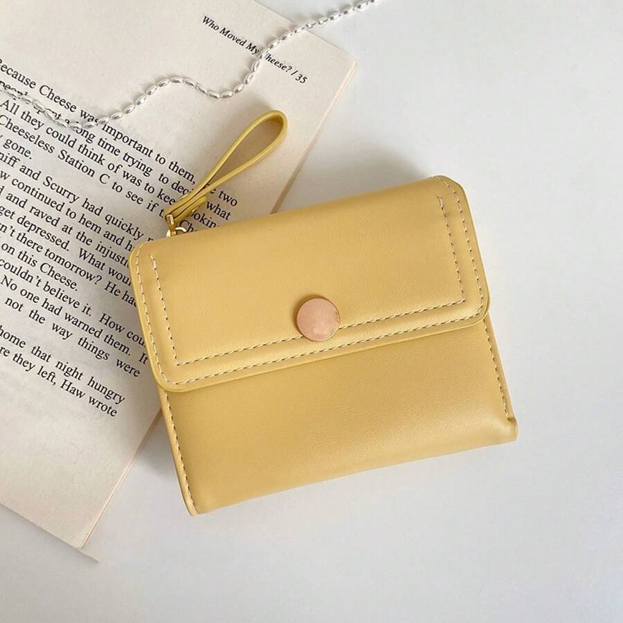 Short Fashion 70% Off Women's Folding Wallet, Simple Multi-Functional Student Wallet, ID Card And Coin Purse - Yellow - View 1